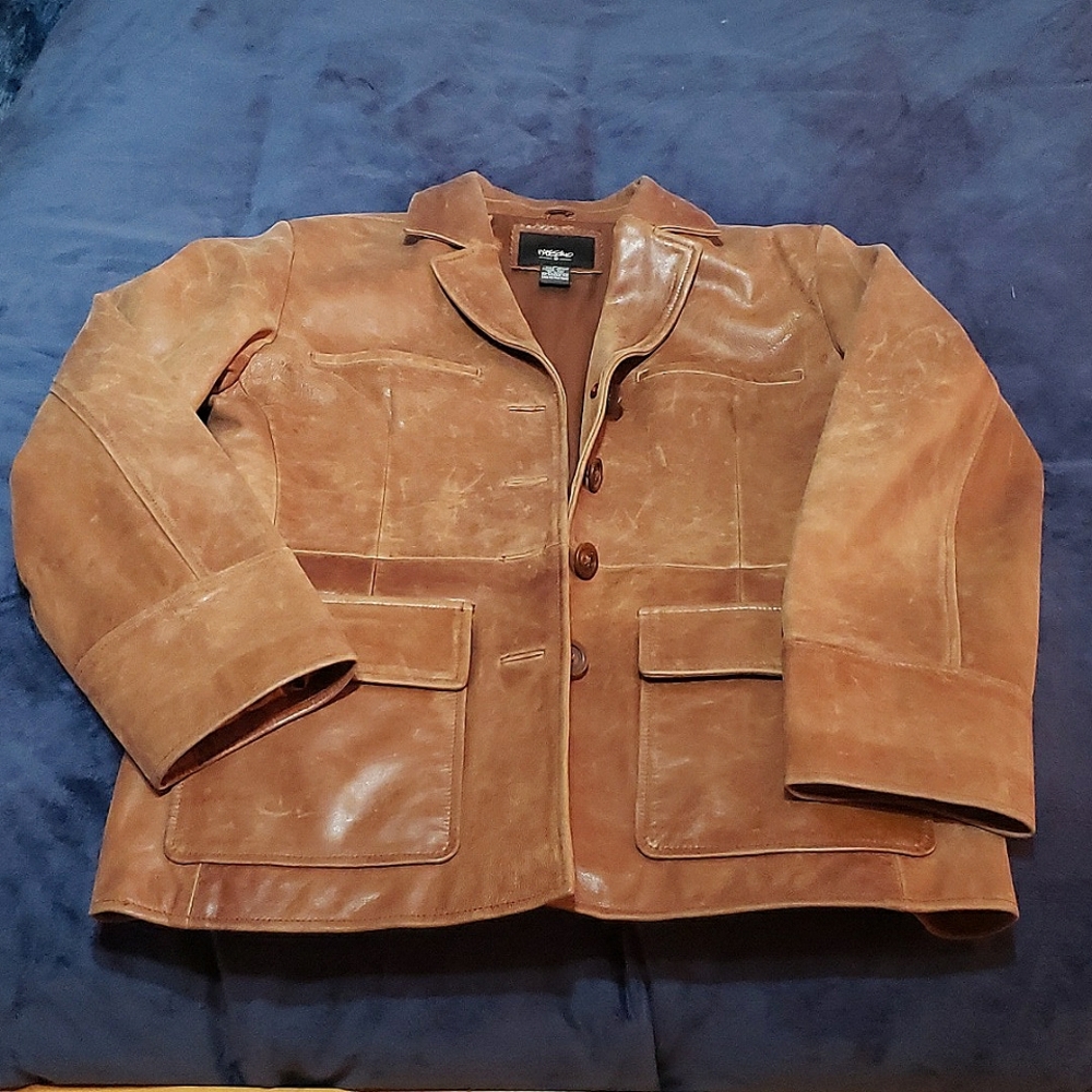 Vintage Mossimo Brown Distressed Leather Jacket. Women's Size M